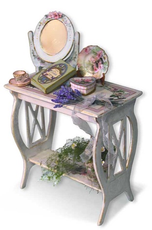 DIY Doll house  miniature 1-12 scale Vintage style french lyre table and swing mirror kit |CATNCO