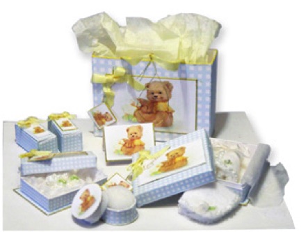 DIY Doll house  miniature 12th scale paper blue gingham nursery set with bears kitCATNCO