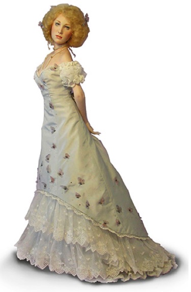 Evely porcelain doll dressed in 1915 silk eving gown with butterfly|CATNCO