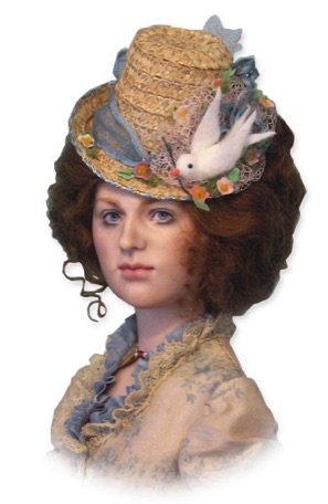 Doll flowerpot hat Victorian era cream straw|CATNCO