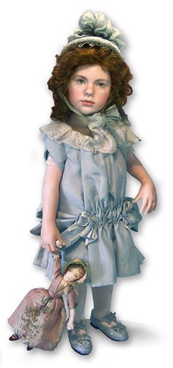 Victorian porcelain child doll holding a rgg doll|CATNCO
